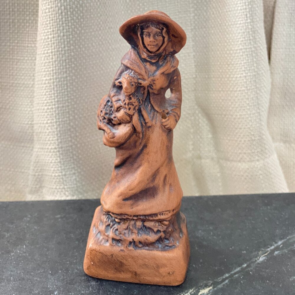 1950-1960 French Francis Lascour Terre Cuite Terracotta Lady Figurine with Lamb